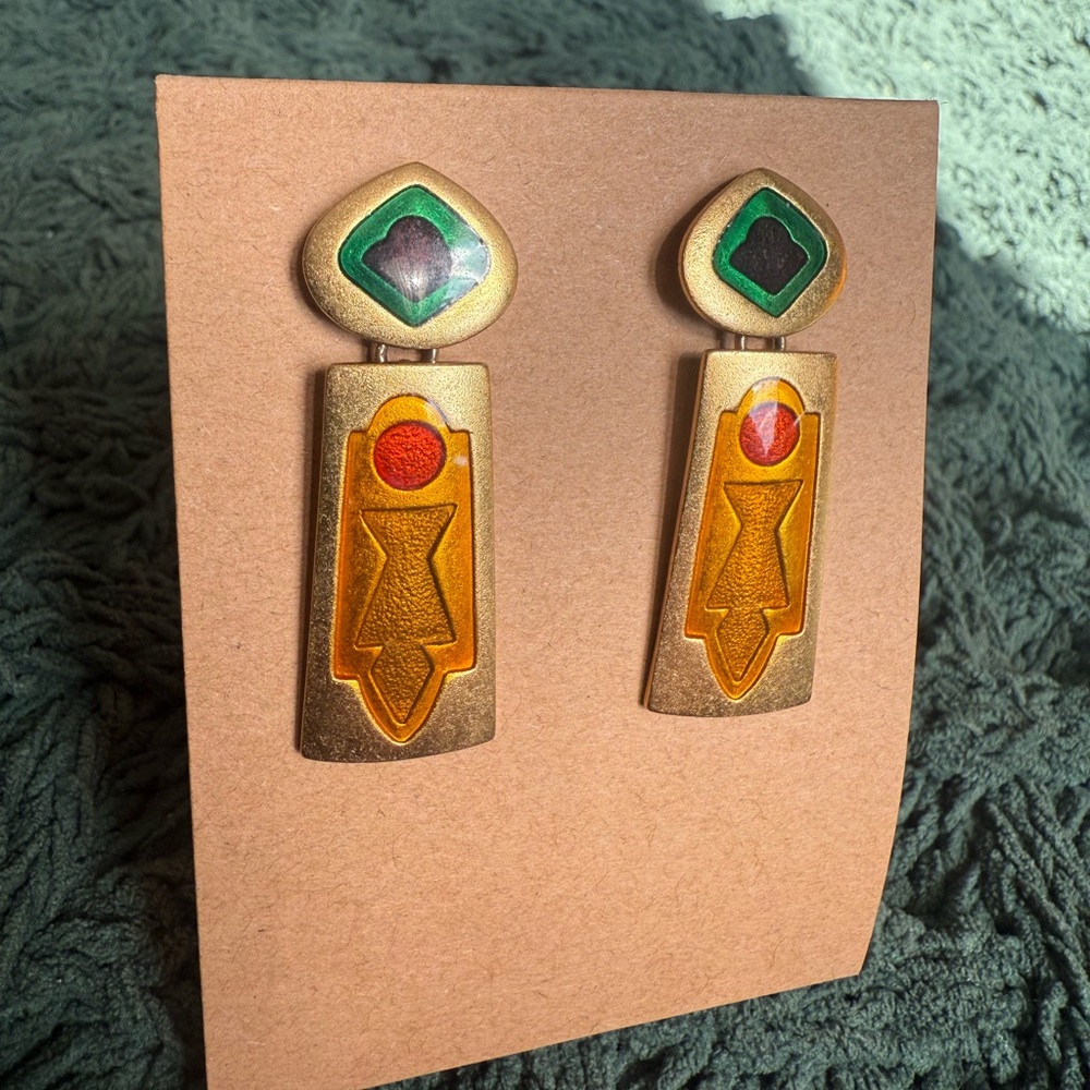 Artistic Gold and Green Earrings